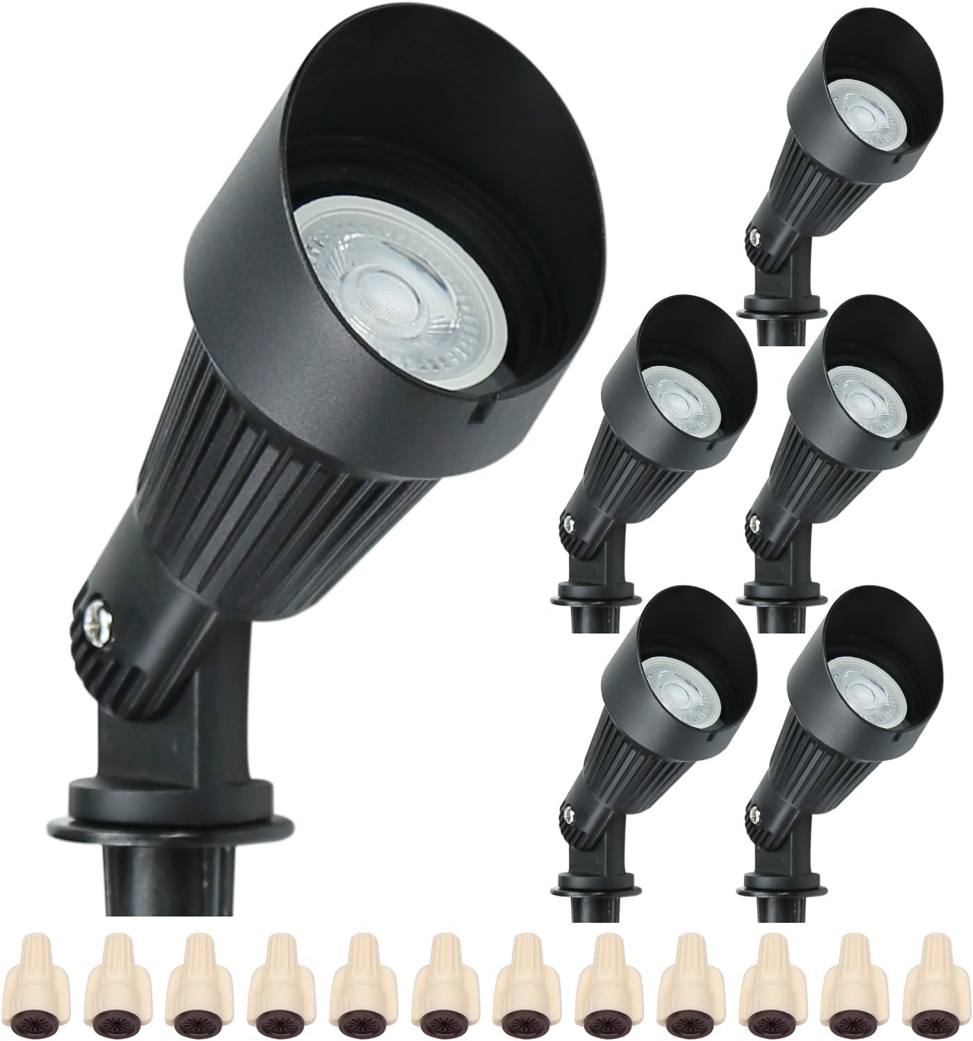 Lumina Lighting® 5W Landscape Lighting 12V Landscape Lights Low Voltage Landscape Spotlights Warm White Waterproof Outdoor Replaceable LED Bulb for Garden,Lawn,Porch,Patio and Yard (Black) (6-Pack)