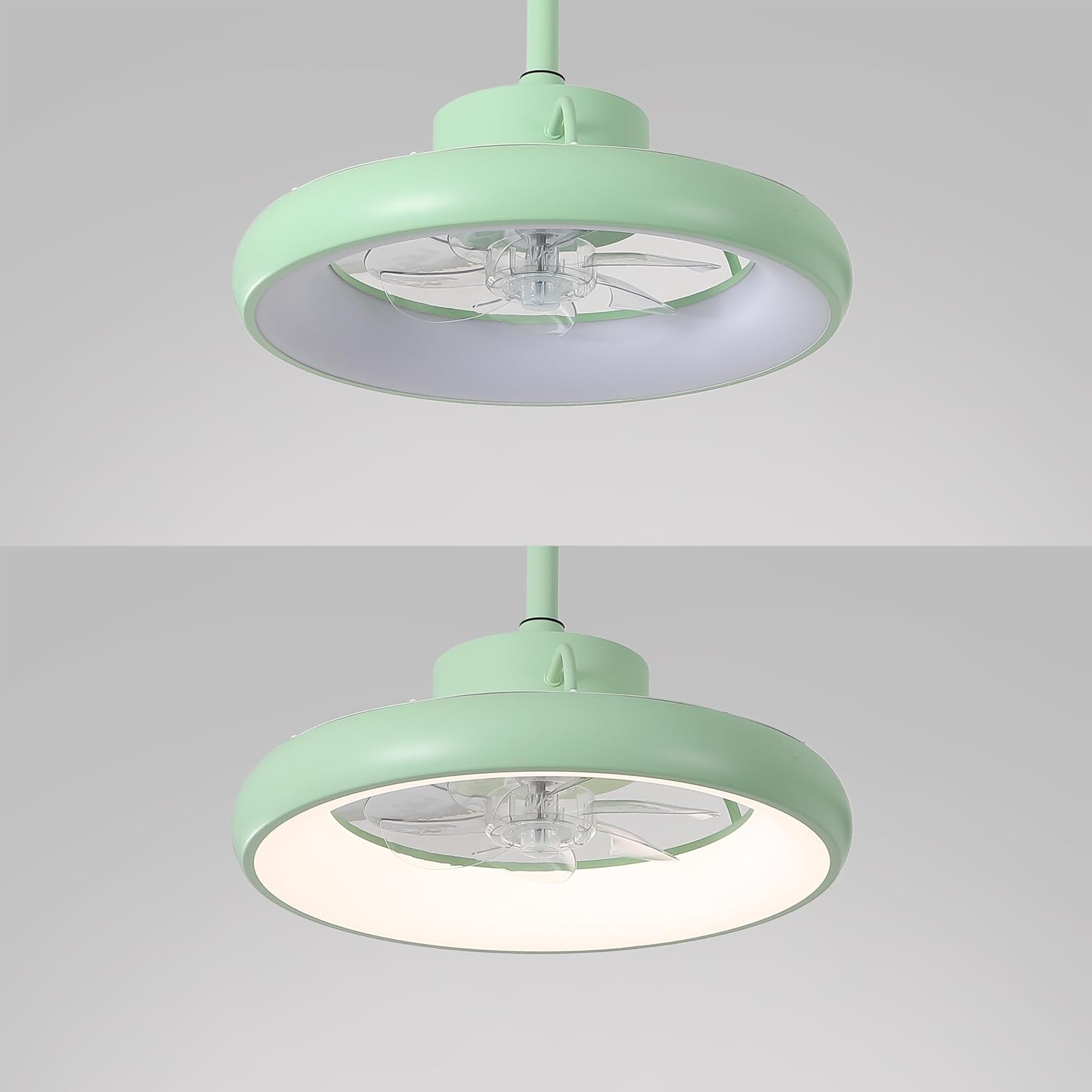 Oval AIR Loren 20' Small Smart Ceiling Fan with Light, Semi Flush Mount, Quiet 6-Speed Reversible Motor, Dimmable LED, Adjustable CCT, App & Remote Control, Scandinavian, Mint AIR8002C
