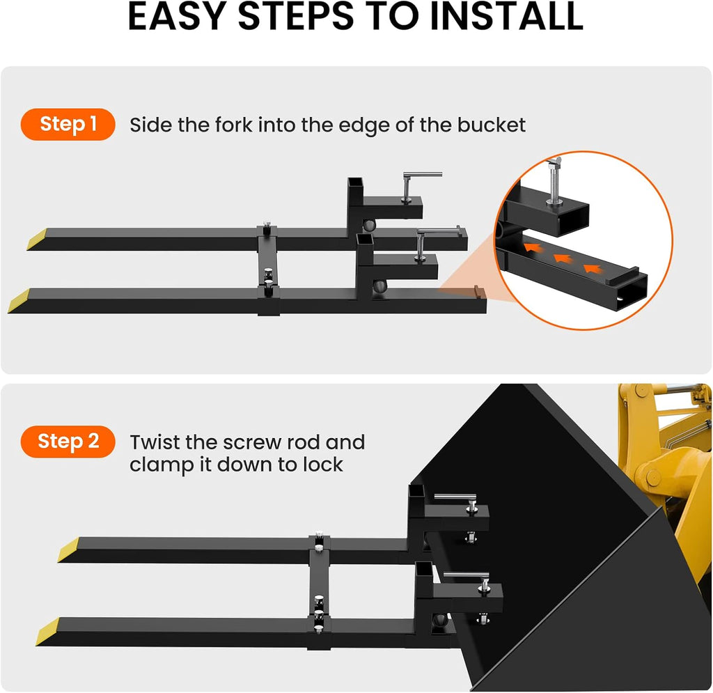 43' 1500 Lbs Pallet Forks, Clamp On Tractor Bucket Forks with Adjustable Stabilizer Bar, Heavy Duty Front Loader Forks, Fork Attachment for Skid Steer,Loader Bucket