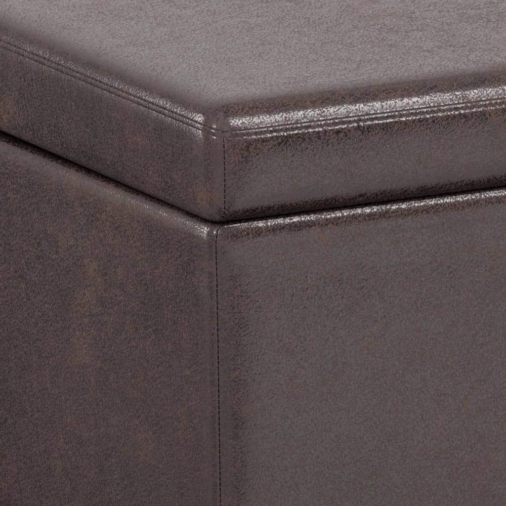 SIMPLIHOME Avalon Extra Large Storage Ottoman Bench - 54 inch Wide Upholstered Vegan Leather Rectangular Lift-Top Ottoman in Distressed Brown, Contemporary Bench for Living Room with Hidden Storage