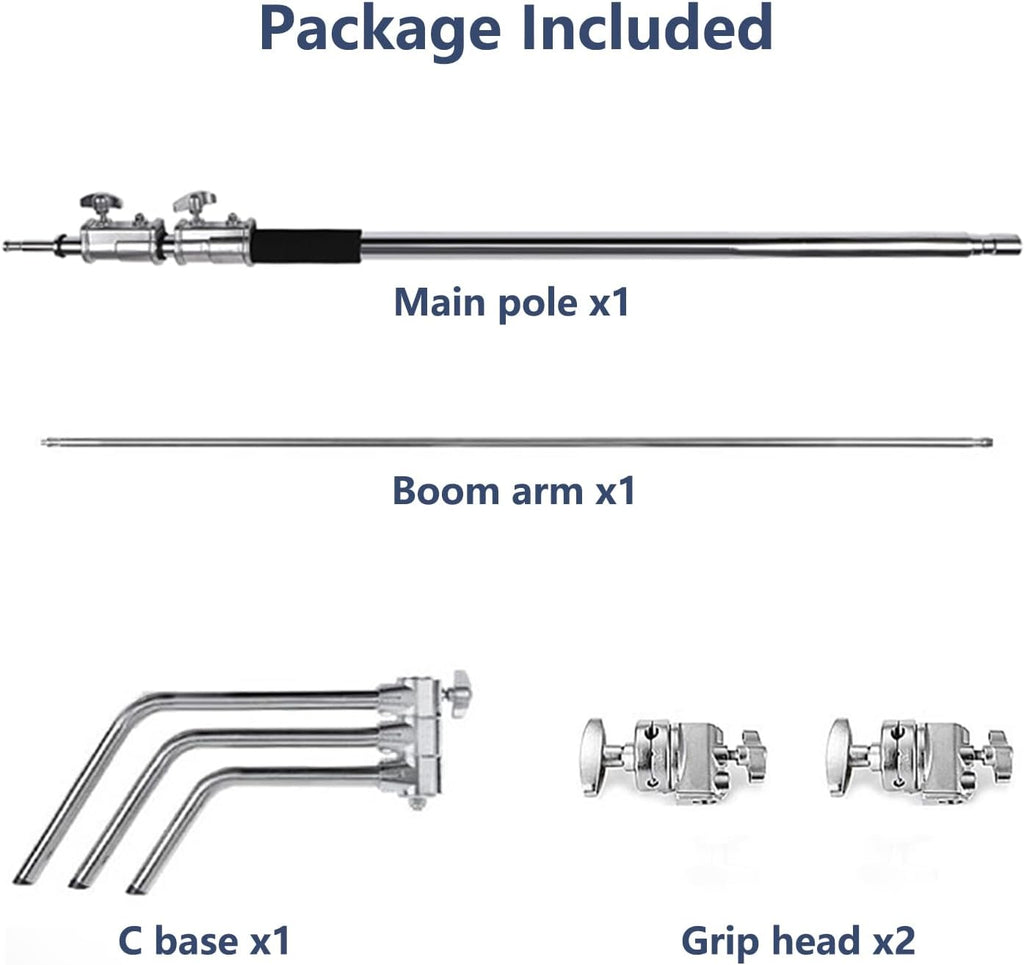 C Stand with Boom Arm Heavy Duty Photography C Light Stands Kit, Max Height 10.5ft/320cm, with 4.2ft/128cm Holding Arm, for Photography Studio, Reflector, Umbrella, Softbox