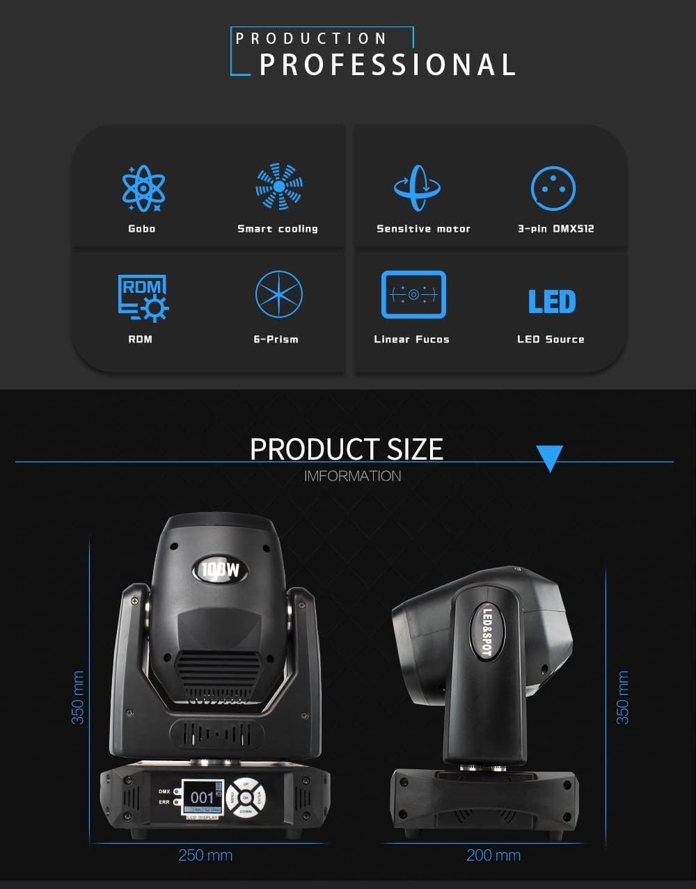 SHEHDS Moving Head Lights with LED Ring LED 100W 7 Dynamic & 6 Static Gobos 8 Colors Spotlights 6-Facet Prism DMX512 DJ Stage Lights with Unique Aperture Effect for Holiday Wedding Party Dance Disco