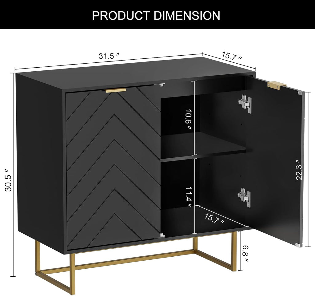 Scurrty Sideboard Buffet, Buffet Cabinet with Storage Set of 2, Sideboard Storage with Adjustable Shelf, Accient Cabinet for Living Room, Kitchen, Black