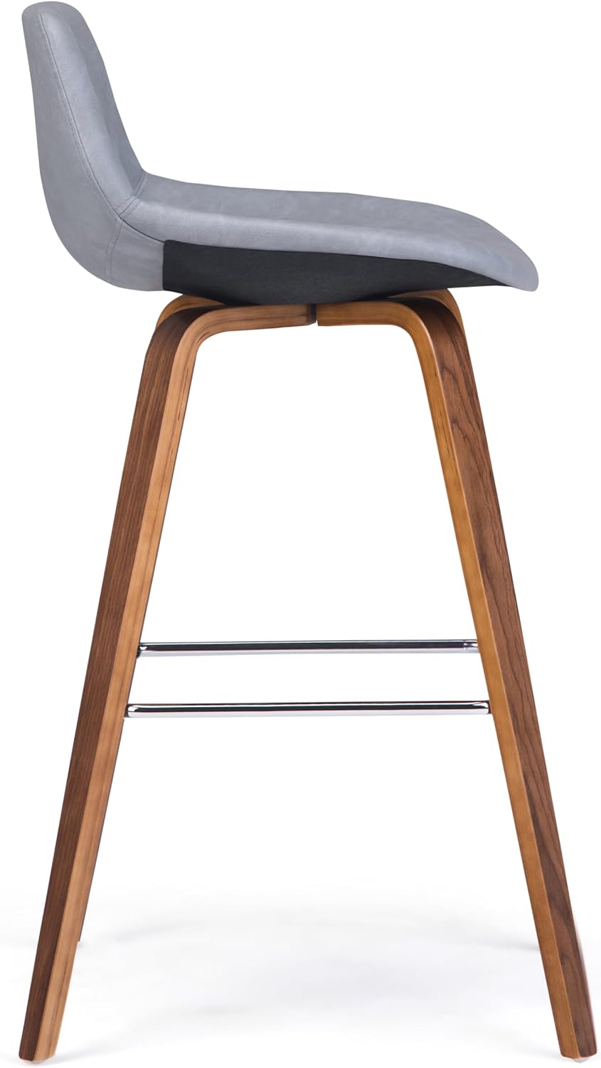 SIMPLIHOME Randolph Mid Century Modern 28 inch Bentwood Counter/ Bar Height Stool (Set of 2) in Stone Grey Vegan Faux Leather for the Dining Room and Kitchen