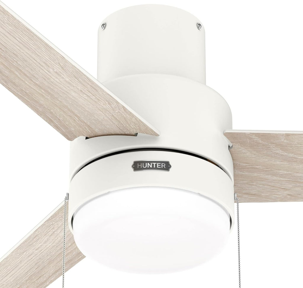 Hunter Fan Company, 51972, 52 inch Brunner Matte White Low Profile Ceiling Fan with LED Light Kit and Pull Chain