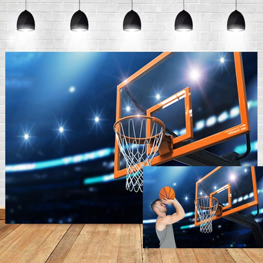 20x10ft Stadium Basketball Hoop Photography Backdrop Indoor Sport Spotlights Goal Shoot at The Basket Background Match Game Party Boy Man Stadium Club Student Portrait Photo Vinyl Wallpaper