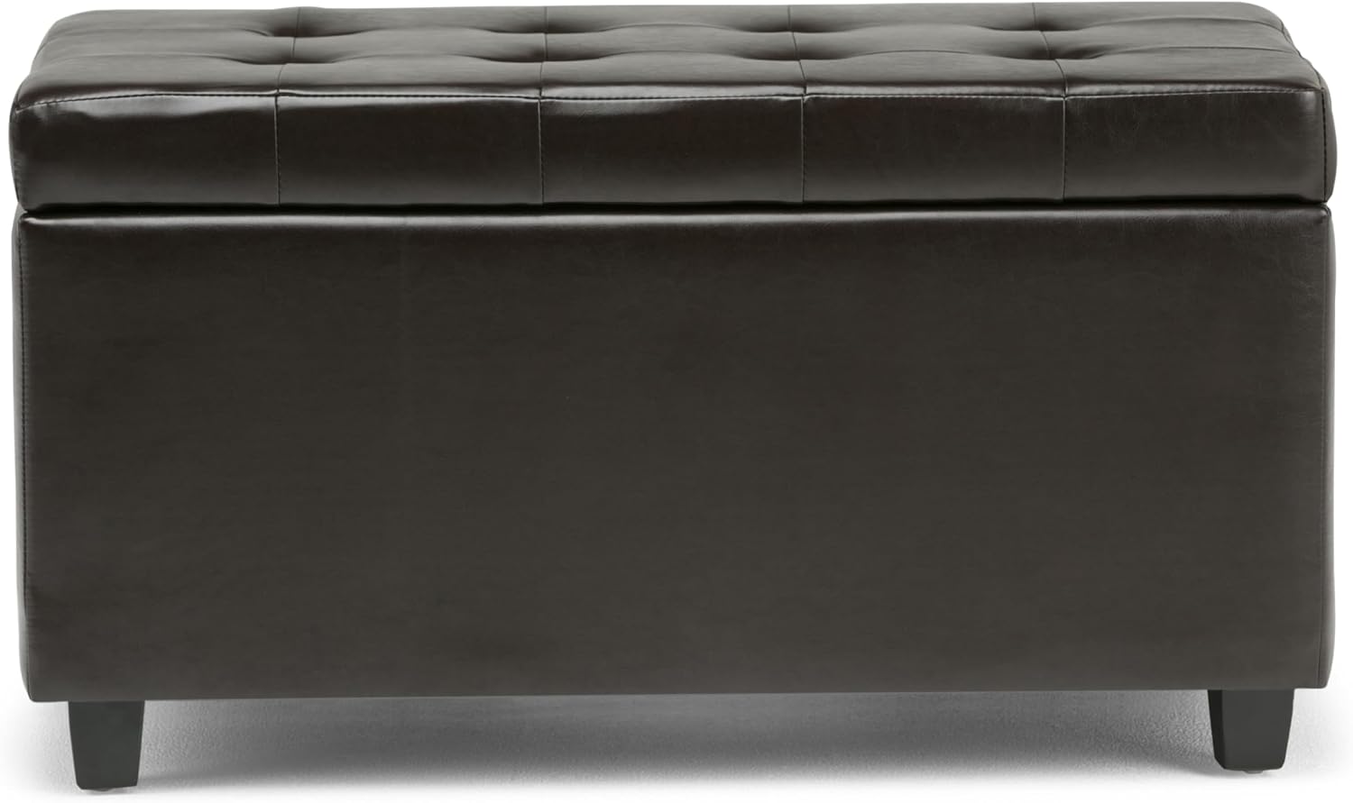 SIMPLIHOME Cosmopolitan Storage Ottoman - 34 inch Wide Upholstered Vegan Leather Rectangle Storage Ottoman Bench in Tanners Brown, Transitional Tufted Ottoman for Living Room with Lift-Up Lid