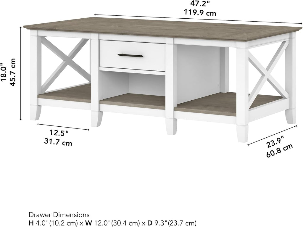 Bush Home Key West Coffee Table with Storage in Pure White and Shiplap Gray