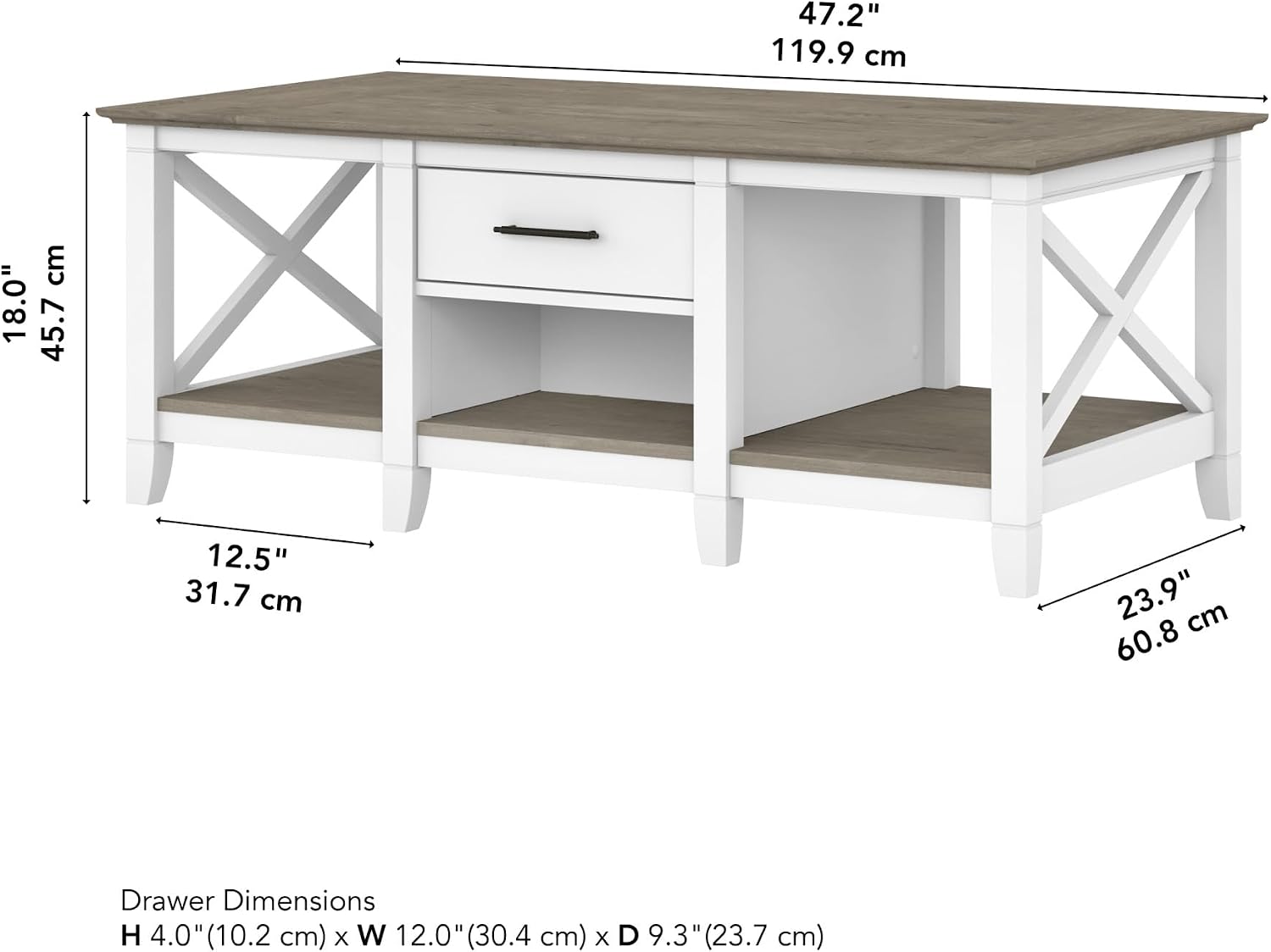 Bush Home Key West Coffee Table with Storage in Pure White and Shiplap Gray