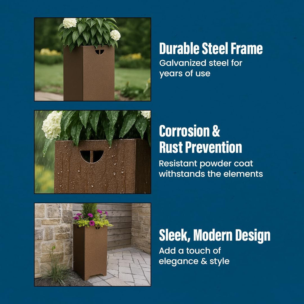 Tarter Pedestal Modern Planter for Outdoor Plants with Tools Included - 30 in. H x 13.5 in. L x 13.5 in. W - Large Raised Garden Bed Planter Box with Galvanized Steel - Lawn & Gardening Essentials