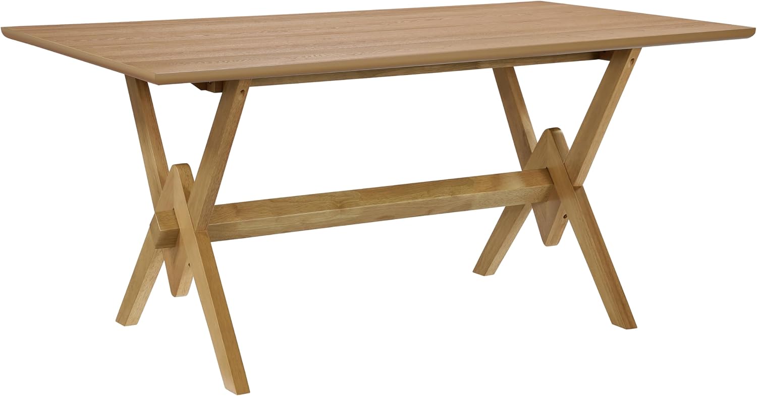 Christopher Knight Home Hiro 63 Inch Dining Table for 6 People, Modern Farmhouse Kitchen Table with Double V Legs, Wooden Rectangular Kitchen and Dining Room Furniture, Home Office, Natural