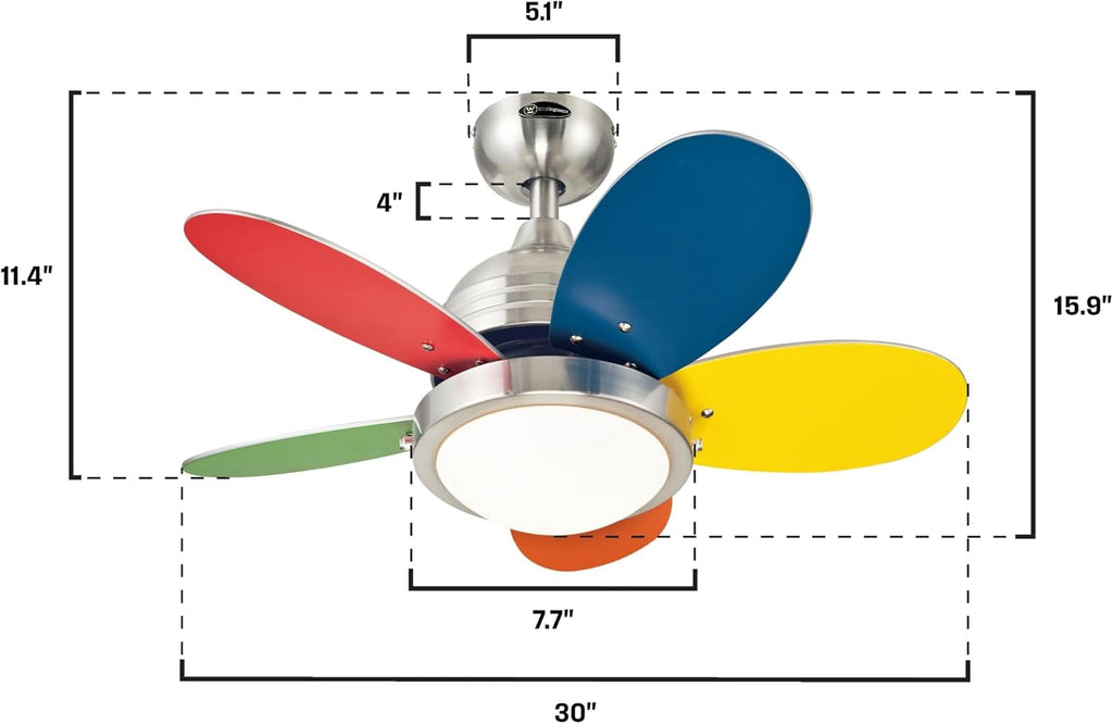 Westinghouse Lighting 7223600 Roundabout Indoor Ceiling Fan with Light, 30 Inch, Brushed Nickel