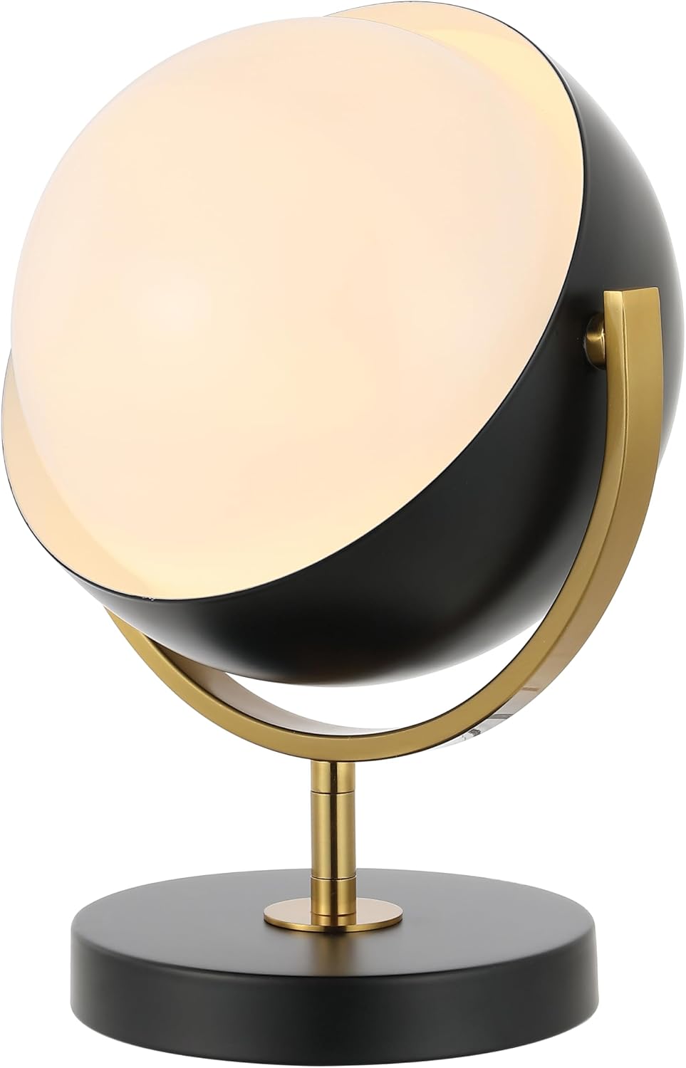 JONATHAN Y 12' Black/Brass Gold Adjustable Orb LED Floor Spotlight, Vintage Mid-Century Modern Iron Table Lamp for Living Room and Bedroom, LED Bulb Included JYL6019A