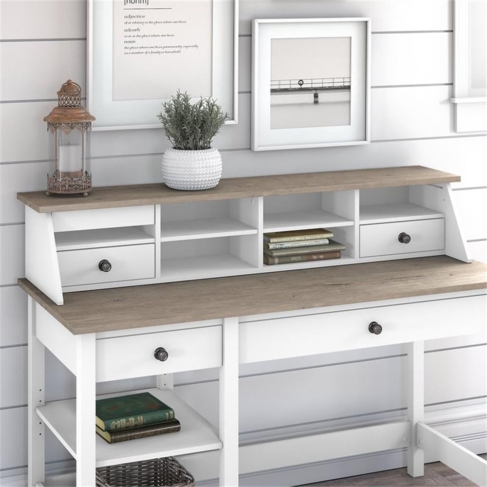 Bush Furniture Mayfield Desktop Organizer in Pure White and Shiplap Gray | Storage for Home Office Workspace