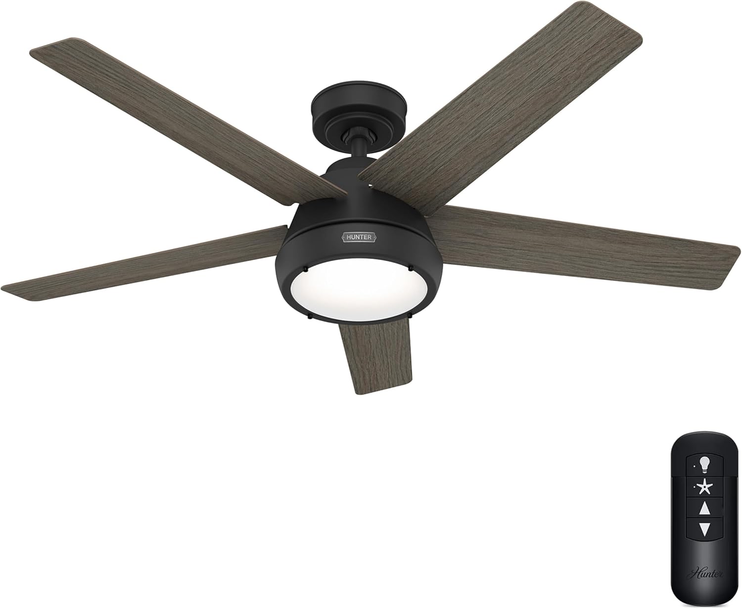 Hunter Fan 52 Inch Matte Black Indoor Ceiling Fan with LED Light and Remote Control for Bedroom, Living Room/Family Room, Office, Basement, Kitchen, Dining Room (Renewed)