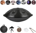 Handpan Instrument 432Hz/440Hz in D Minor Kurd, Steel Handpan 22 Inches, 9/10/12 Notes Handpan Drum with Mallets and Soft Bag, Suitable for Professional Performance(Black,440HZ/10Note)