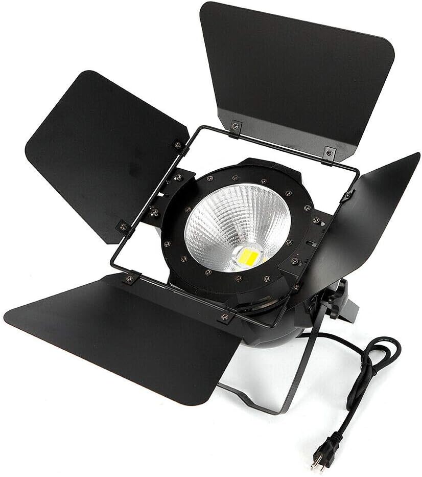 200W COB 2-in-1 LED Stage Light Blinder DMX-512 DJ Spotlight with Barn Doors - Warm & Cold White Light for Stage, Party, Wedding, Church, Theater, Photo Studio