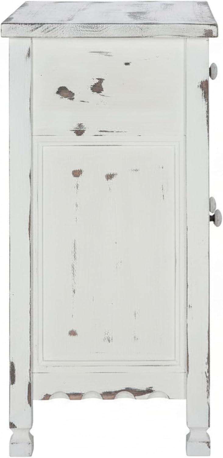 Alaterre Furniture Country Cottage Accent Cabinet with Drawer, Adjustable Shelf & 2 Doors – Modern Farmhouse Sideboard Buffet Storage Cabinet for Living Room, Dining Room or Entryway (White Antique)