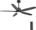 WINGBO 54' Ceiling Fan with Light - 5 Carved Solid Wood Blades, 6-Speed Reversible DC Motor, Dimmable, 3CCT, Noiseless Remote Control Ceiling Fans with Lights for Bedroom Living Room, Matte Black