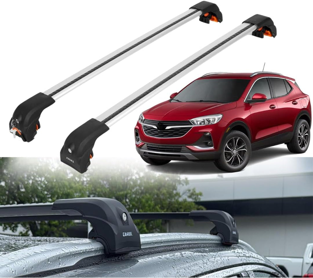 ERKUL Heavy Duty Roof Rack Cross Bars for Buick Encore 2013-2022 | Upgraded Aero Aluminum Crossbars with Smart Clamp System | Compatible with Flush Rails - Silver