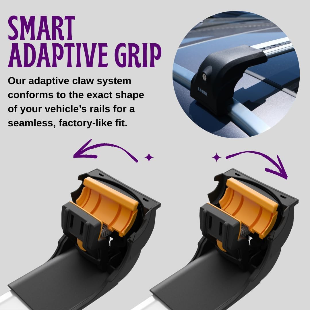 ERKUL Heavy Duty Roof Rack Cross Bars for Buick Encore 2013-2022 | Upgraded Aero Aluminum Crossbars with Smart Clamp System | Compatible with Flush Rails - Silver