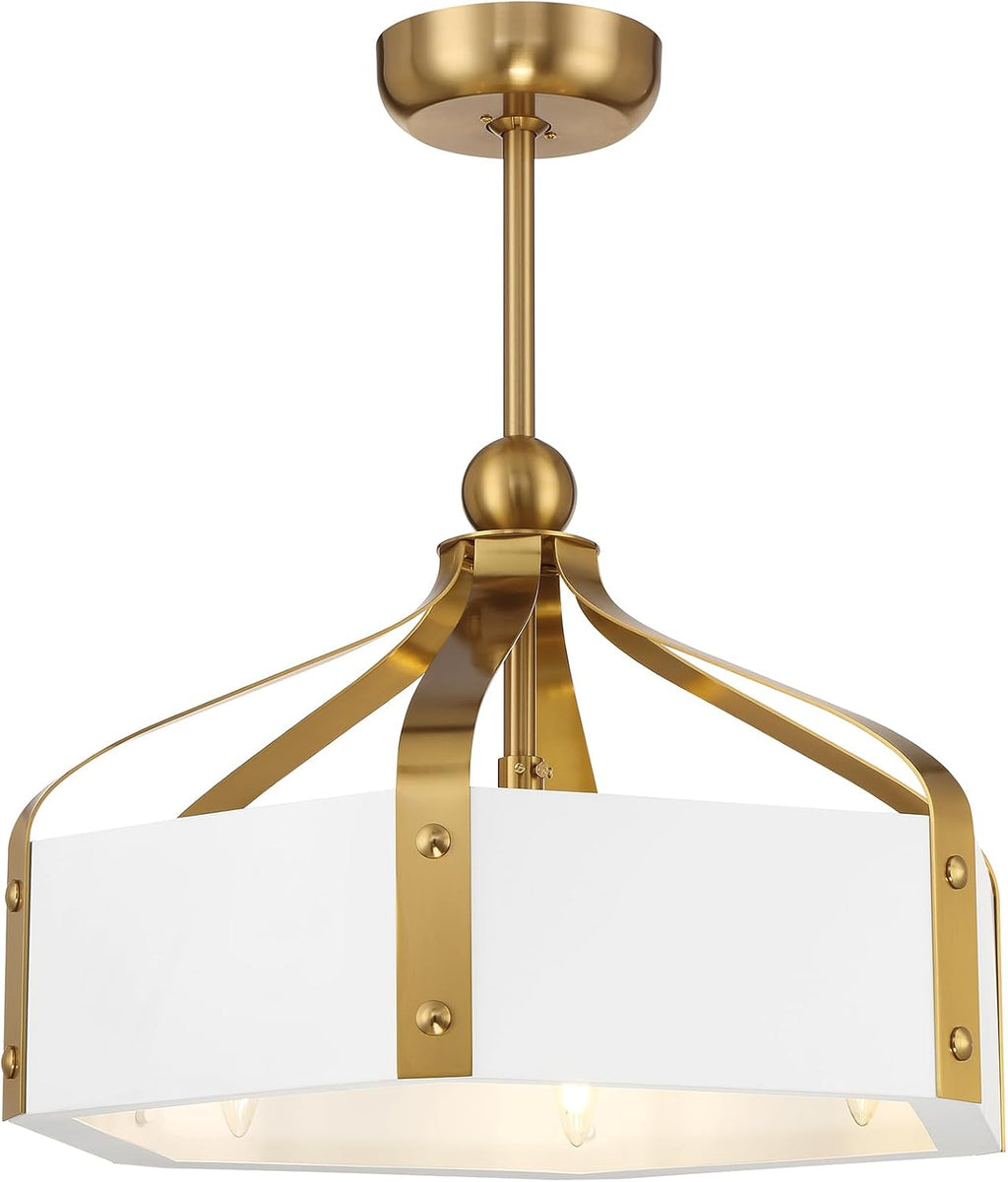 Savoy House Sheffield 14 in. Indoor White with Warm Brass Accents Ceiling Fan Dallier with LED Bulbs 26-FD-7806-142
