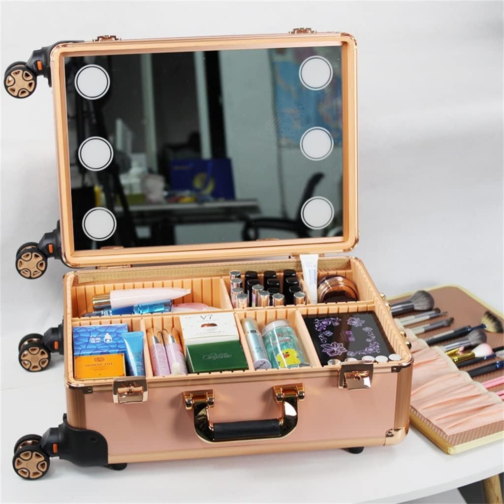 Hairdressing Makeup Case With Lamp And Ladies Barber Suitcase Wheels Trolley Tool Box