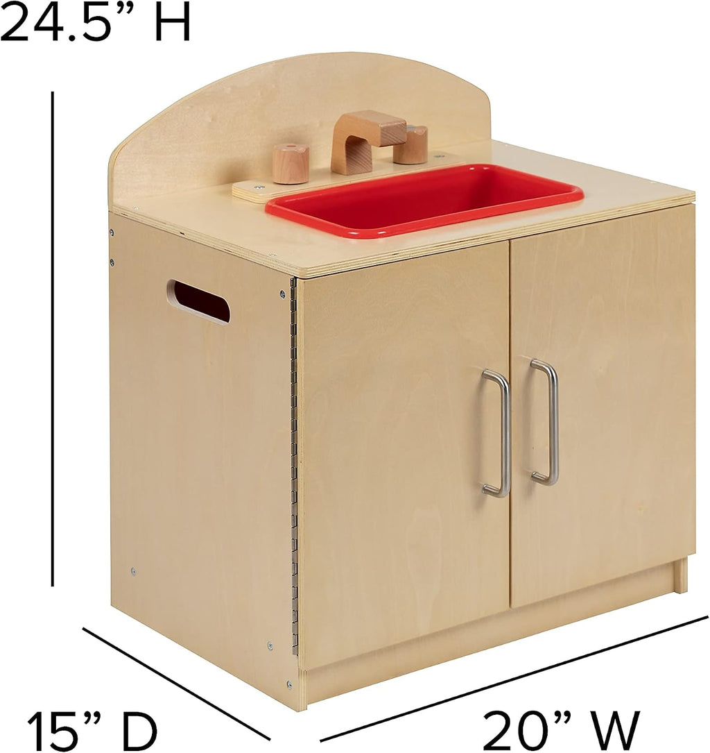 Flash Furniture Hercules Children's Wooden Kitchen Sink for Commercial or Home Use - Safe, Kid Friendly Design