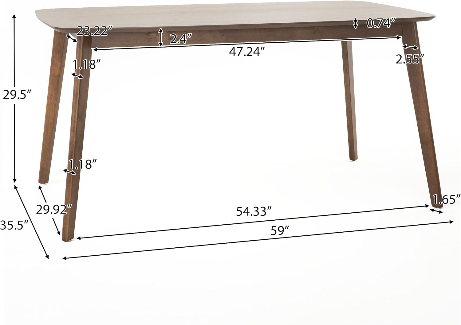 Christopher Knight Home Nyala Wood Dining Table, Natural Walnut Finish, 35.5 in x 59 in x 29.5 in