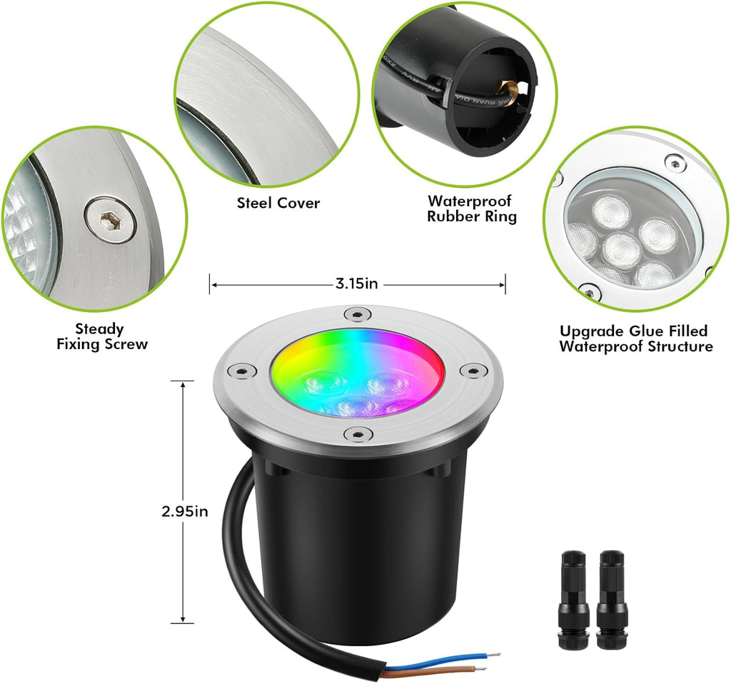 Low Voltage Landscape Lights Christmas 10W RGBW Warm White LED Well Landscape Lighting Waterproof Outdoor 12V-24V Pathway Deck Ground RGB Well Lights (14)