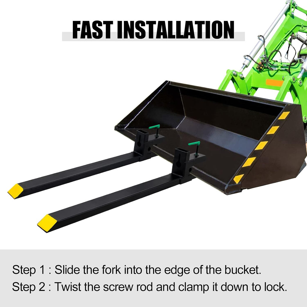 Clamp On Pallet Forks 1500 Lbs Max, 60' Total Length Tractor Bucket Forks, Heavy Duty Front Loader Forks for Skid Steer, Bucket Forks for Agriculture and Farm