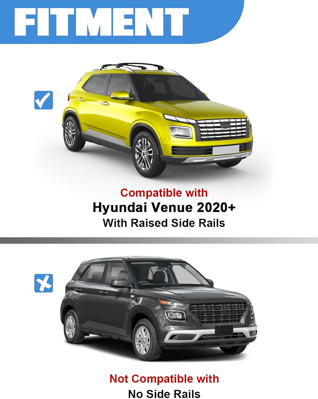 FengYu 300lb Lockable Roof Rack Cross Bars Compatible with Hyundai Venue 2020 2021 2022 2023 2024 2025 2026 with Raised Side Rails, Heavy Duty Aluminum Roof Rails Crossbars Cargo Bars