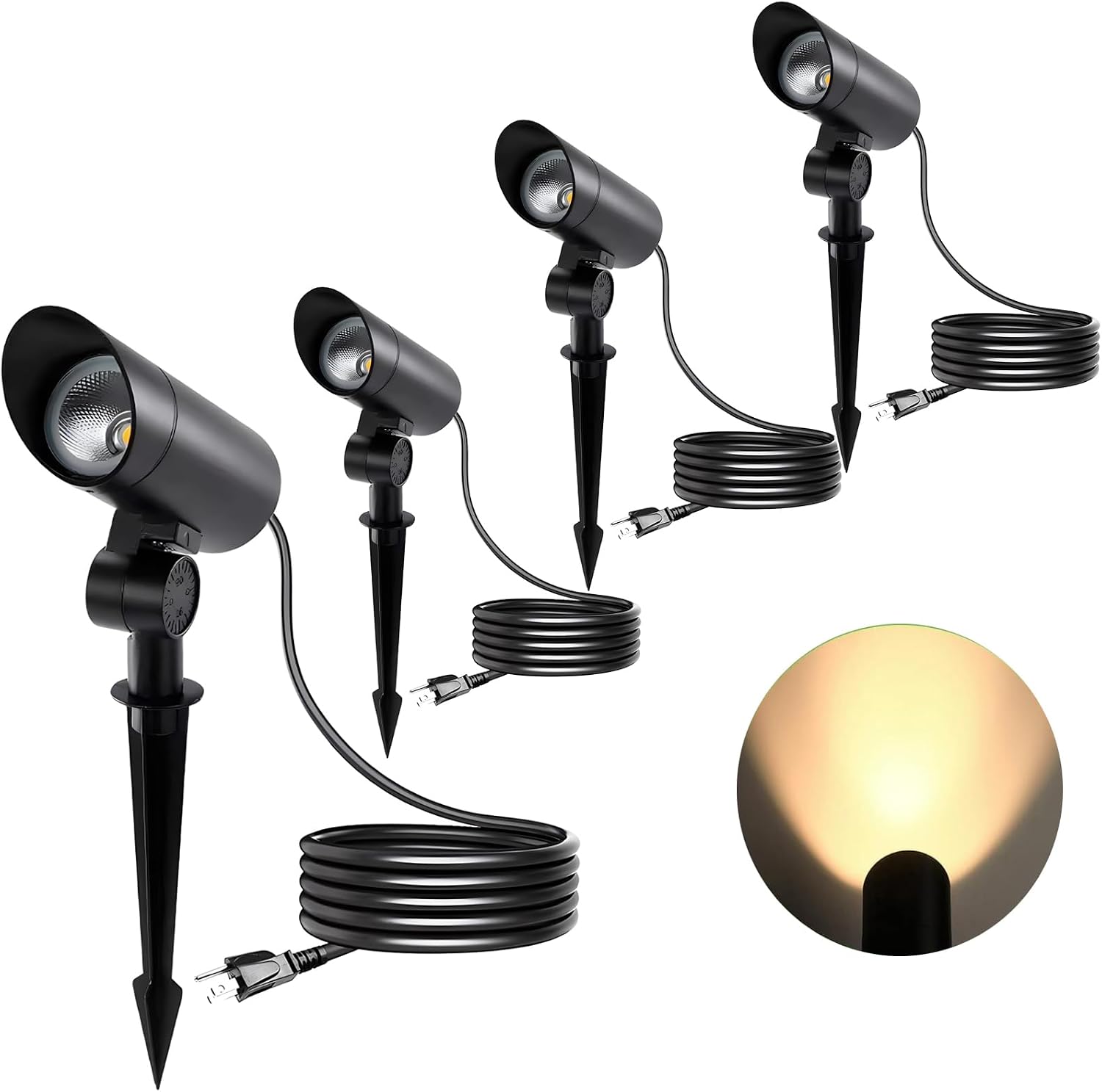 Landscape Spotlight Outdoor 30W Ultra Bright LED Spot Lights Outdoor 120V Waterproof Spot Lights Warm White Landscape Lighting with 5FT Cord with Plug for Flag Pole Tree Yard Garden (4Pack)