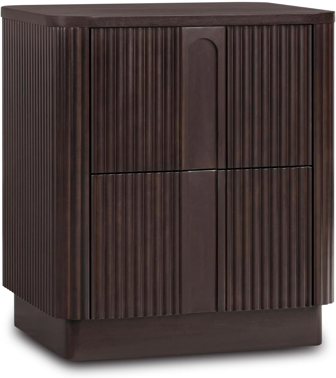 Teamson Home 20'' W Modern Storage 2-Drawer Push to Open Nightstand with Solid Wood Frame, Bedside Table Bedroom Furniture with Reeding Pattern in Scandinavian Style, Espresso