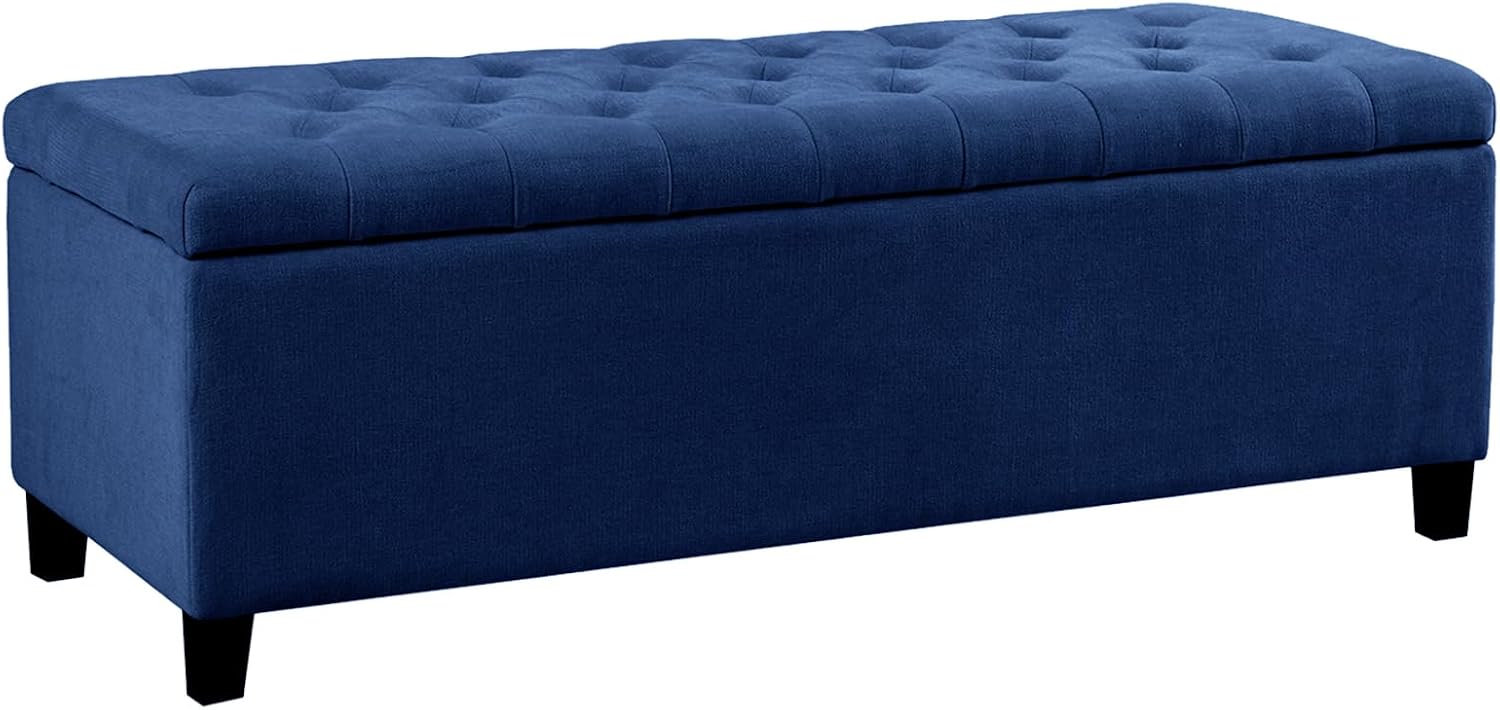 Madison Park 49' Upholstered Storage Bench, Button Tufted End of Bed Bench with Storage, Dual Spring Soft-Close Lid, Bedroom Bench for Queen King Bed, Entryway Living Room, Navy