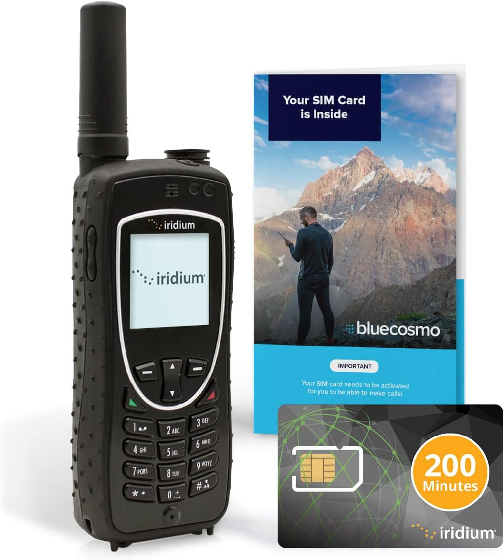 BlueCosmo Iridium Extreme Satellite Phone & 200 Minute 6 Month Global Prepaid SIM Card - Voice, SMS Text Messaging, GPS Tracking, Emergency SOS - Online Activation - 24/7