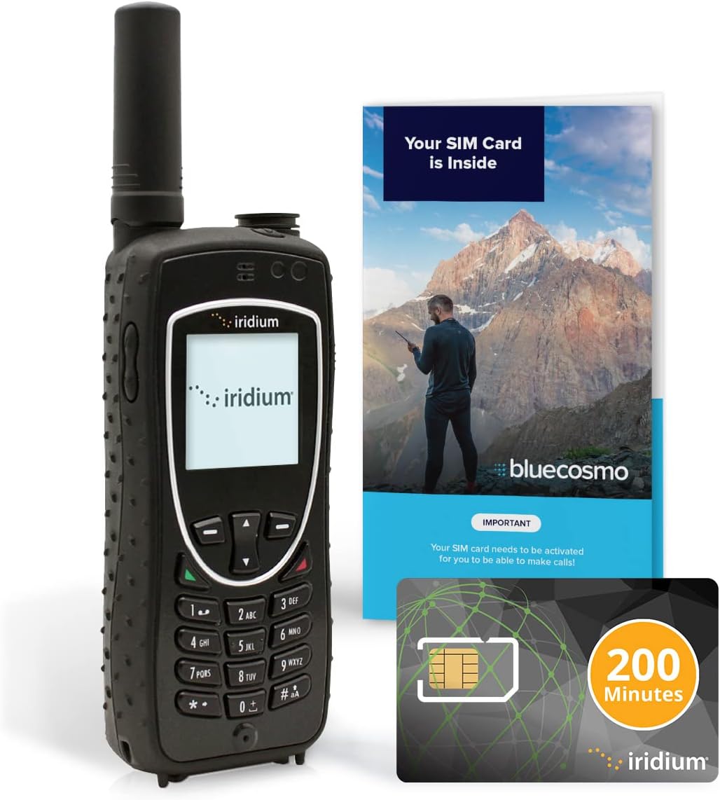 BlueCosmo Iridium Extreme Satellite Phone & 200 Minute 6 Month Global Prepaid SIM Card - Voice, SMS Text Messaging, GPS Tracking, Emergency SOS - Online Activation - 24/7