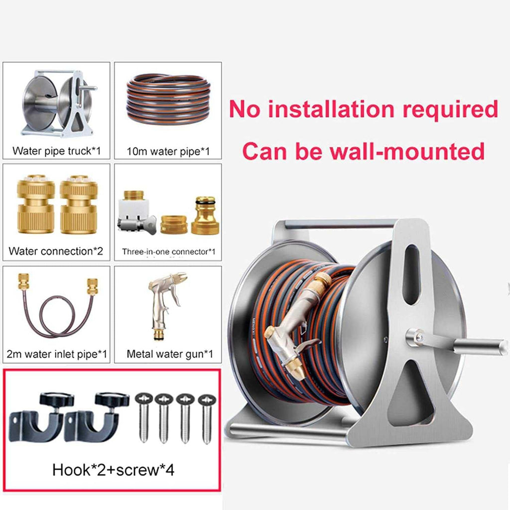 Removable Or Wall-Mounted Garden Hose Reel,Stainless Steel Metal Water Pipe Storage Rack Frame,Retractable Hose Winder Set,for Gardening Irrigation,Car Washing,Cleaning Windows and Doors