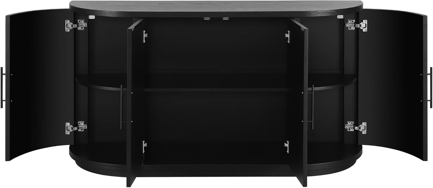 Christopher Knight Home Tian Modern Wooden Kitchen Sideboard Cabinet with Metal Handles, Living Room Storage Cabinet with Shelves, Spacious Dining Room Cupboard with 4 Doors, Curved Form, Black