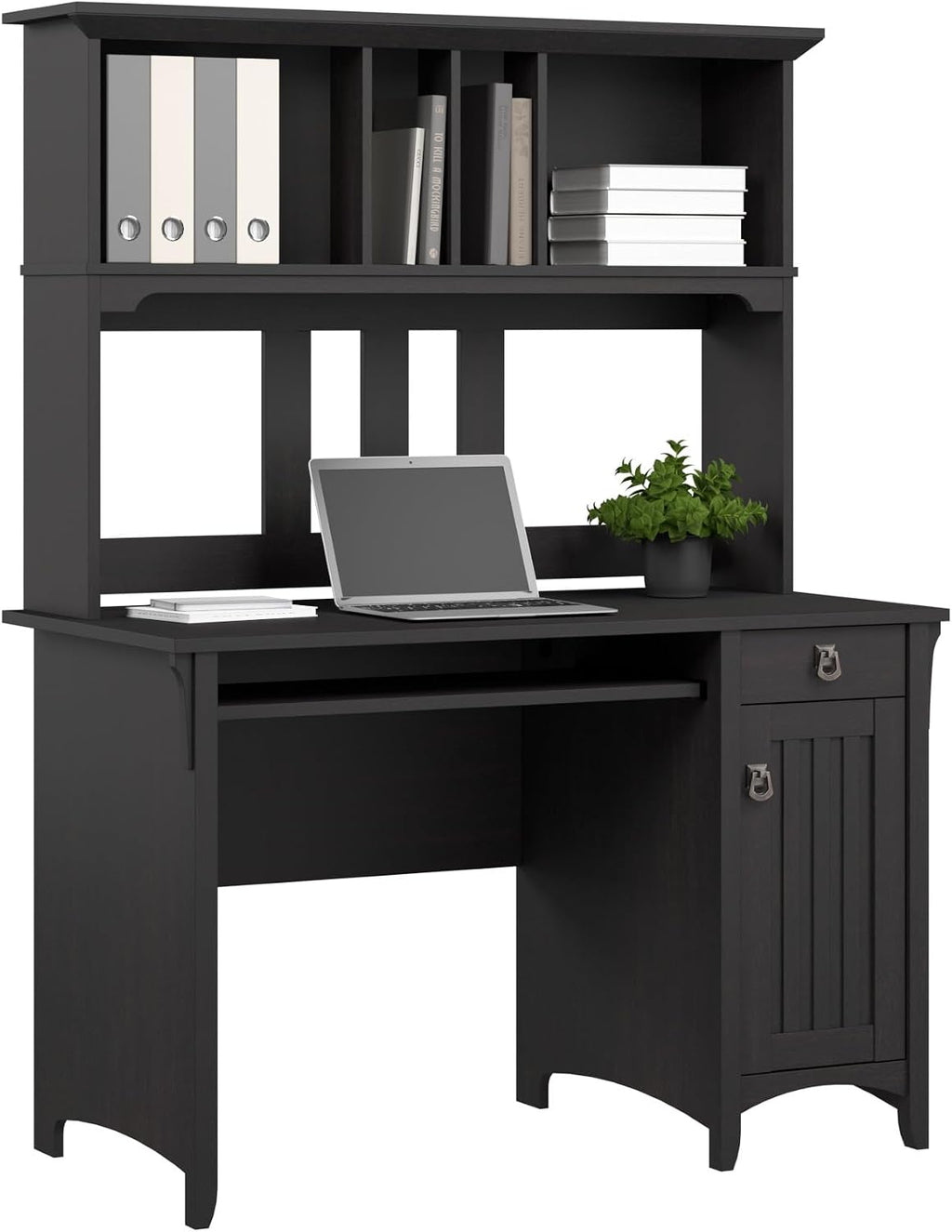Bush Home Salinas Computer Desk with Hutch | Study Table with Drawers, Cabinets & Pullout Keyboard/Laptop Tray | Modern Home Office Desk in Vintage Black | Work Desk with Storage