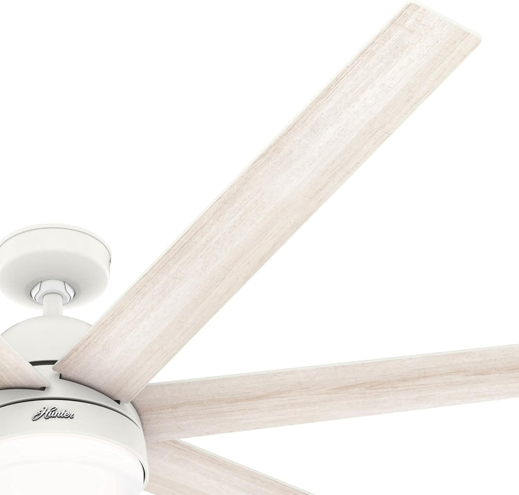 Hunter 70 inch Indoor Ceiling Fan with LED Light and Wall Control - White Smart Ceiling Fan, Standard Mount, 7 Blades, For Bedroom or Living Room, Quiet - Phenomenon 51378, Matte White