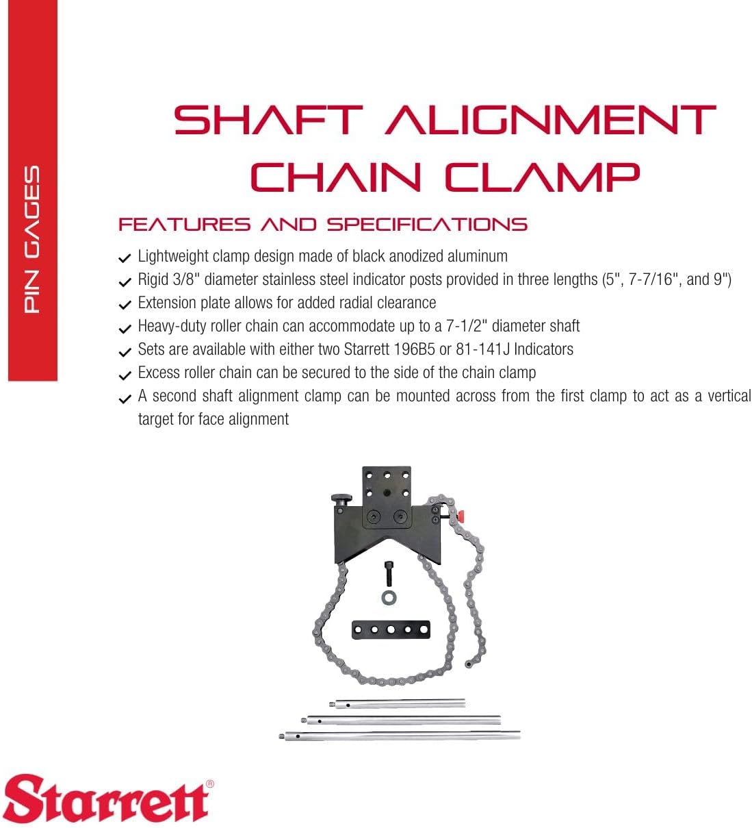 Starrett Shaft Alignment Clamp Set with Chain Clamp - 5-9' Posts, Anodized Aluminum - S668A