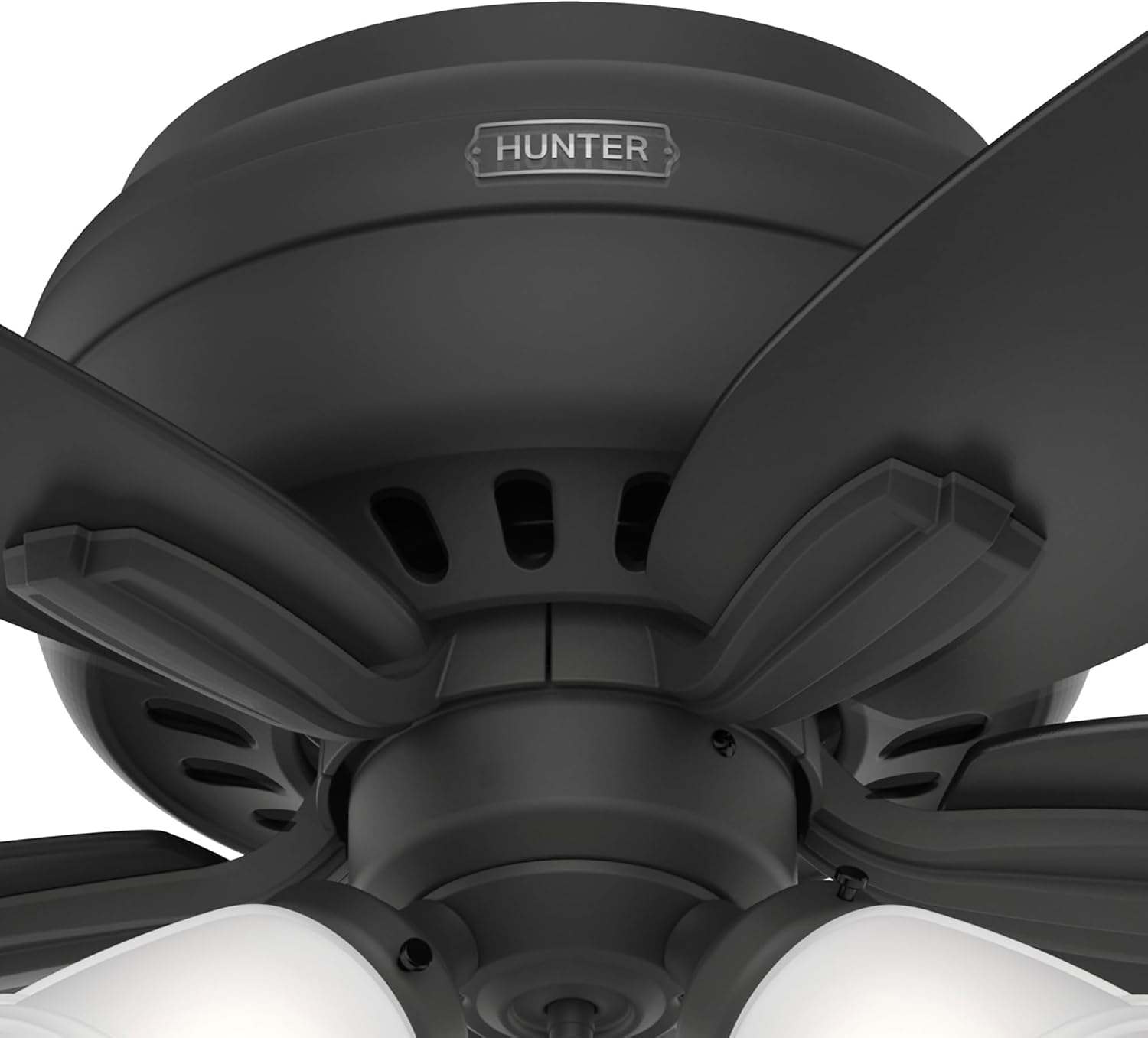 Hunter 42 inch Indoor Ceiling Fan with LED Lights - Black Ceiling Fan with Pull Chain, For Bedroom or Living Room, Low Profile Flush Mount, No Remote, 5 Blades - Newsome 52393, Matte Black