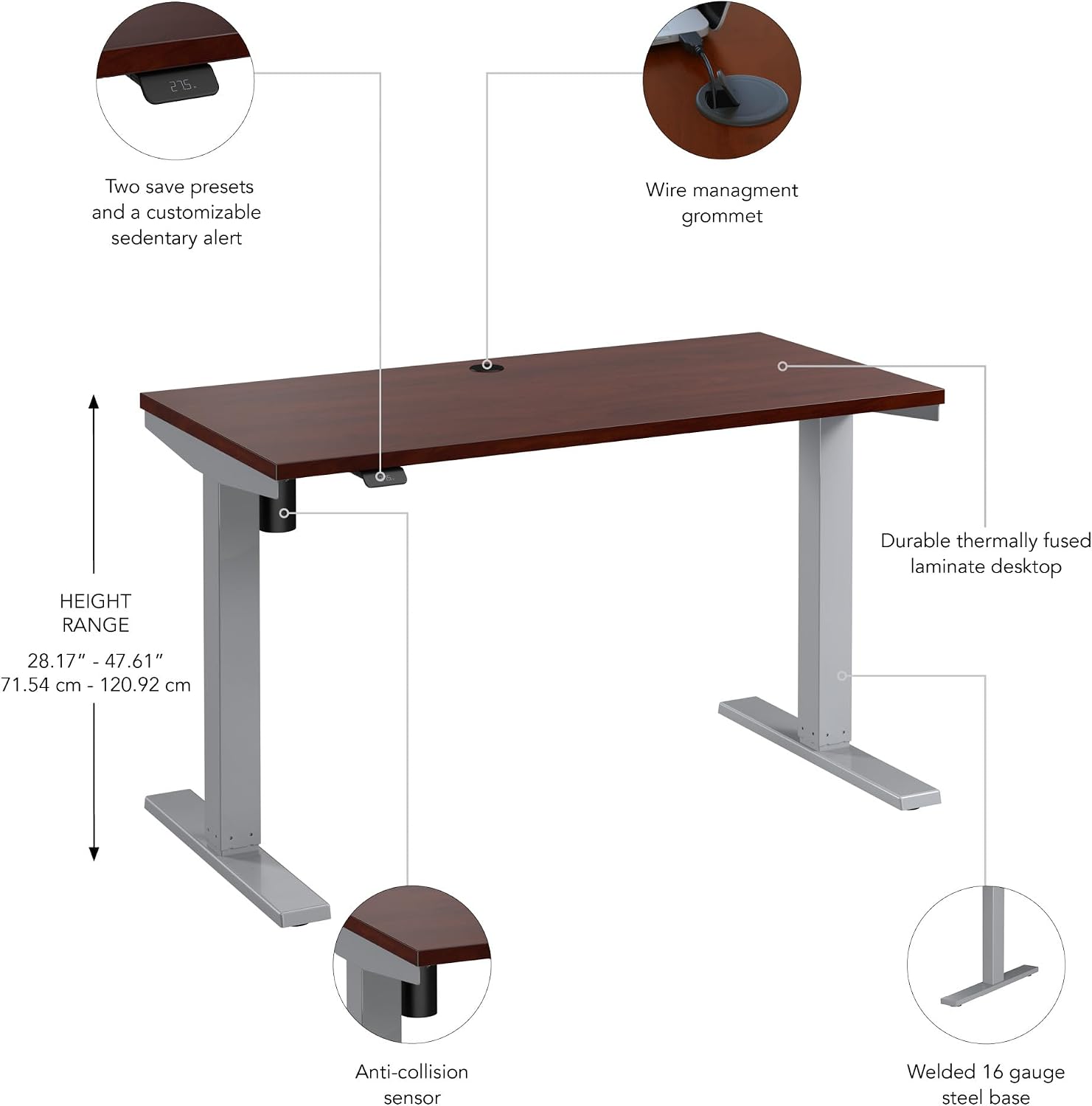 Bush Business Furniture 48-inch Electric Height Adjustable Standing Desk, Ergonomic Sit-Stand Computer Table for Home and Professional Office, Move 40 Series, Hansen Cherry with Metallic Gray Base