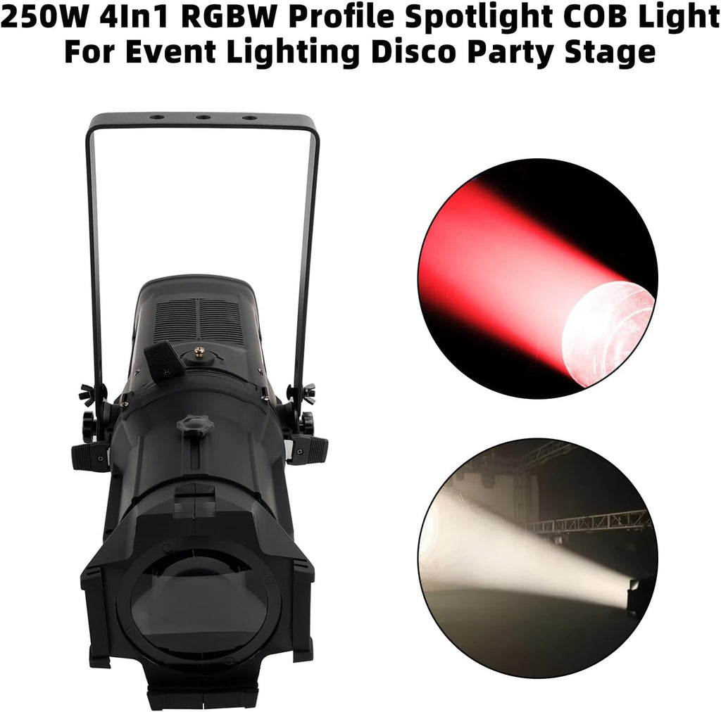 Topteng 250W Profile Spotlight 4In1 RGBW 17° Beam Angle LED COB Light For Event Lighting Disco Party DJ Moving Head Stage Lights for Church, Night Clubs, Entertainment Halls, Disco, Hotels, Shops