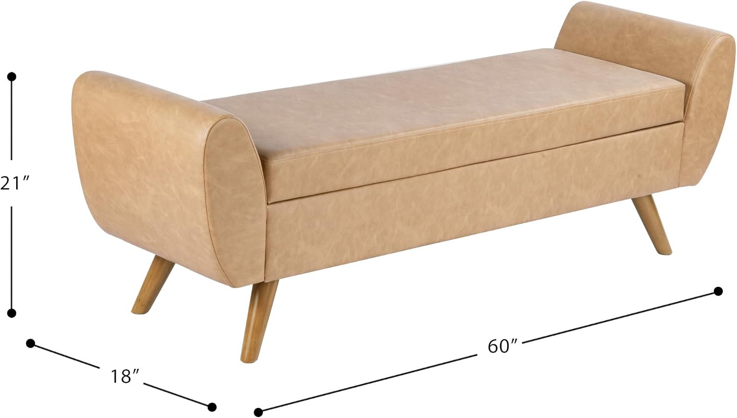 HomePop 60' Modern Storage Bench with Wood Legs - Sand Faux Leather