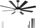 POCHFAN 62 Inch Ceiling Fans with Lights,Large Modern Ceiling fan with Remote and 8 Wooden Blades,Dimmable,6 Speeds,Noiseless Reversible Indoor&Outdoor Fan for Bedroom,Patio,Living Room