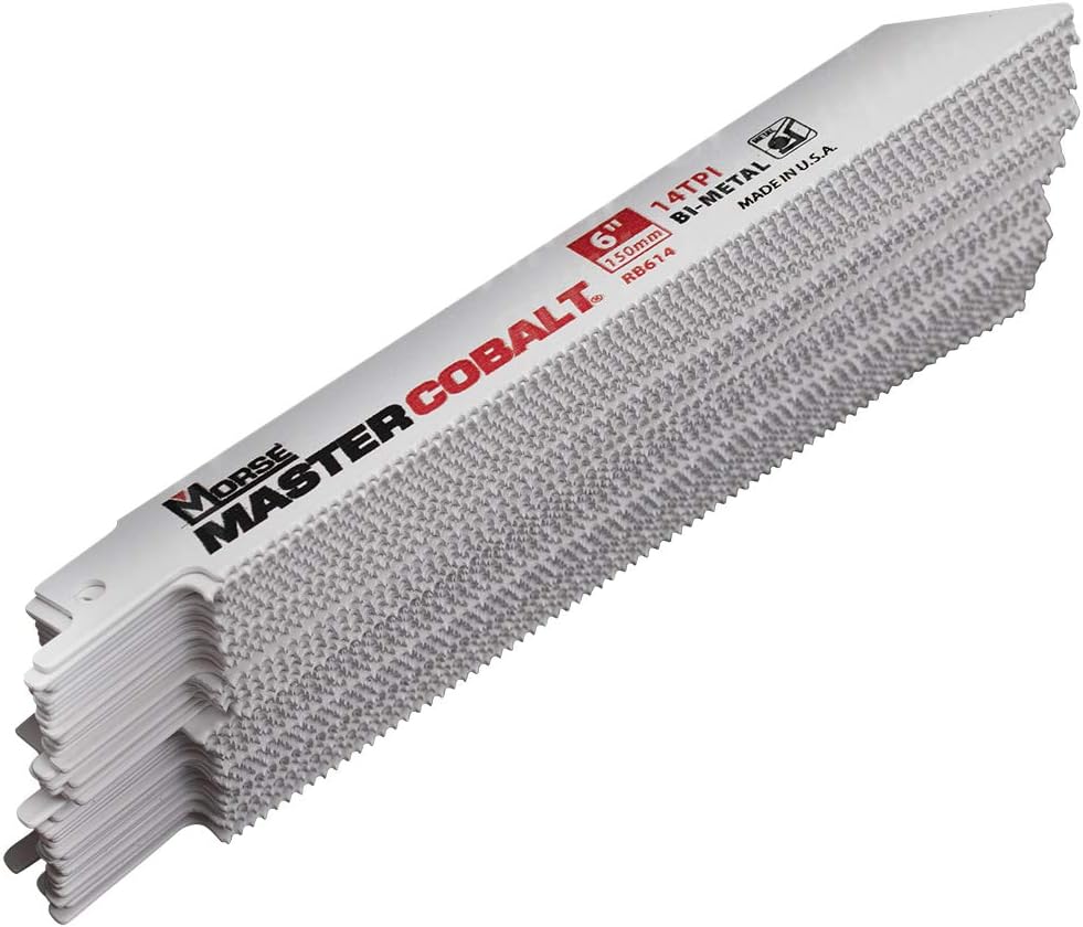 50 Pc MK Morse Master Cobalt Bi-Metal Reciprocating Saw Blades 14 TPI 6' x 3/4' x .035' Metal Wood Cutting for Industrial Shop DIY Hobby