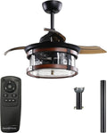 Parrot Uncle Ceiling Fans with Lights and Remote Farmhouse Bedroom Ceiling Fan with Light and Retractable Blades, Black, 36 Inch