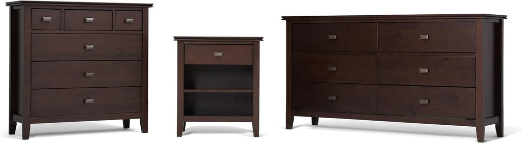 SIMPLIHOME Artisan Bedside Table - 24 inch Wide Solid Wood Nightstand Table in Russet Brown, Transitional Bedroom Side or End Table with 1 Drawer and Open Shelf Storage